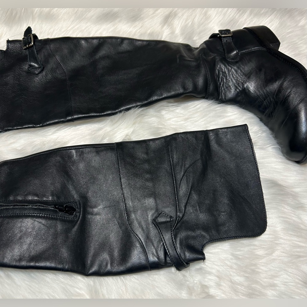 Steve Madden Black Leather Over-the-Knee Boots - Picture 6 of 9